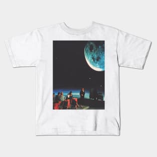 Moonlit Diner,Retro Style Illustration of People Dining Under a Giant Moon Kids T-Shirt